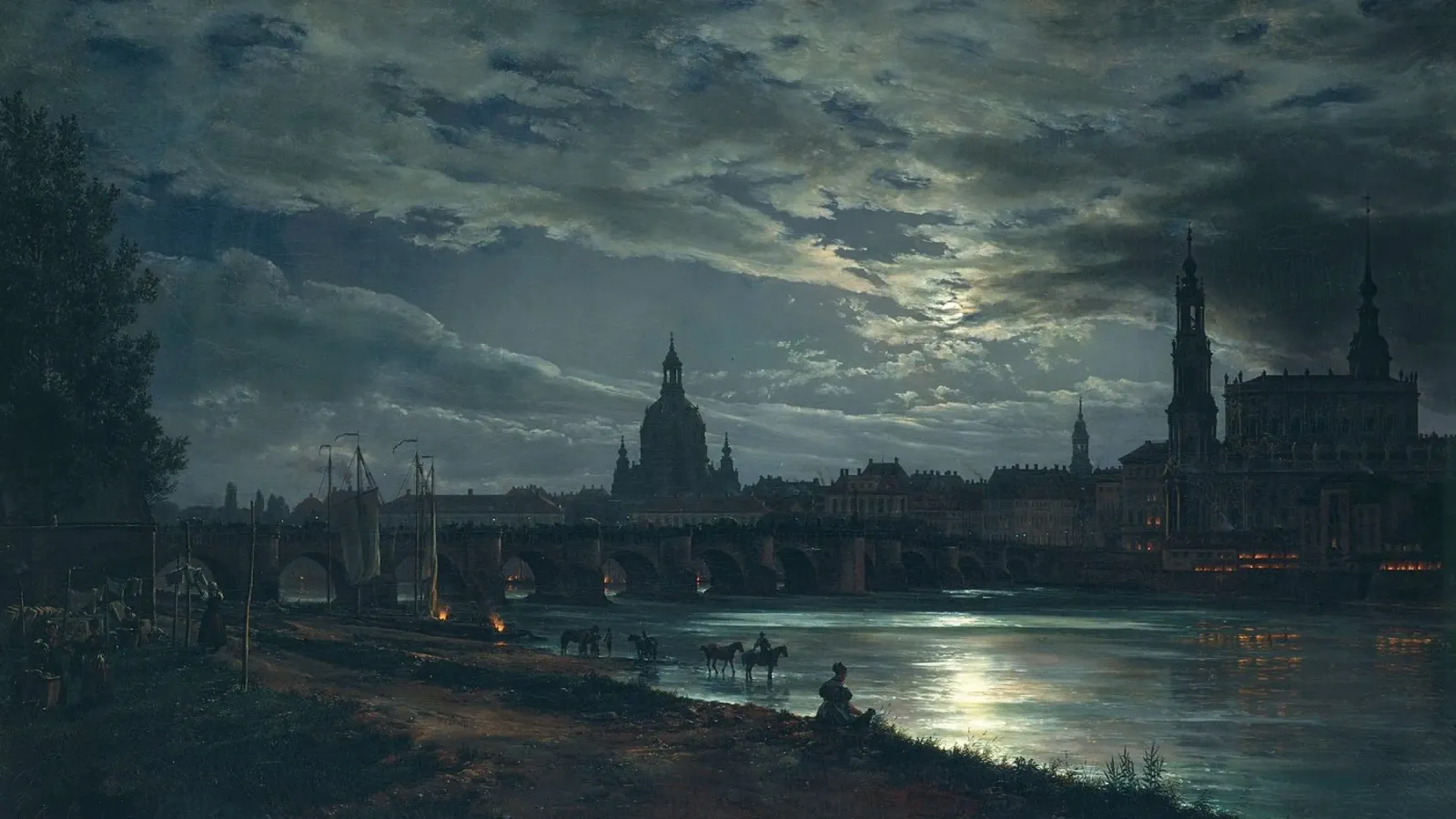 Vue de Dresde au clair de lune par Caspar David Friedrich plexiglas de Venus Art