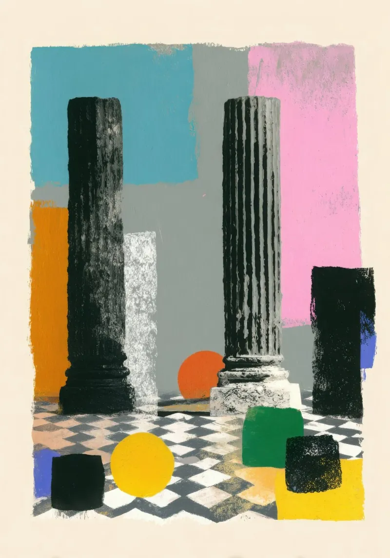 Dos columnas griegas con círculo abstracto metacrilato de Nikis Art Studio