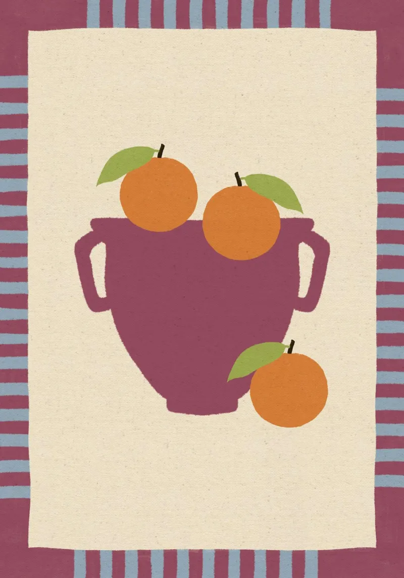 Still Life with Vase and Oranges III - Colorful Edition tela da Shatha Al Dafai