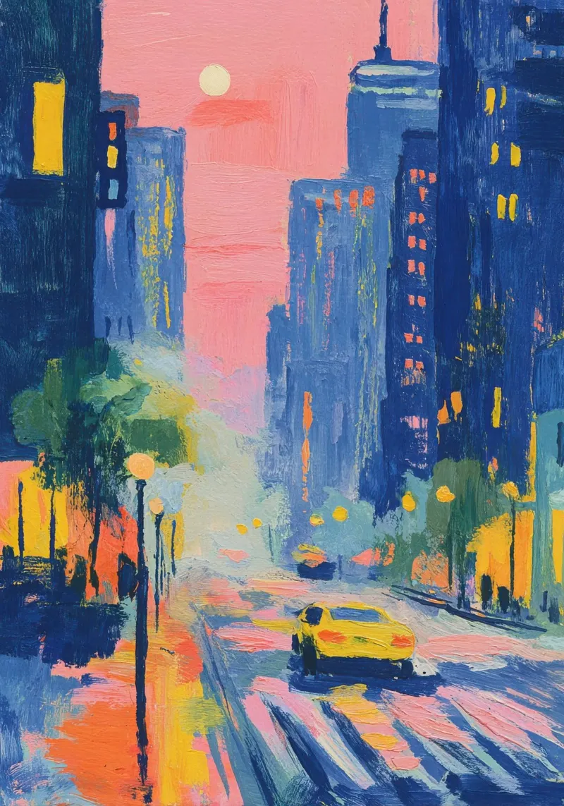 Paesaggio urbano di New York in rosa e blu pellicola backlit da ArtByNiki