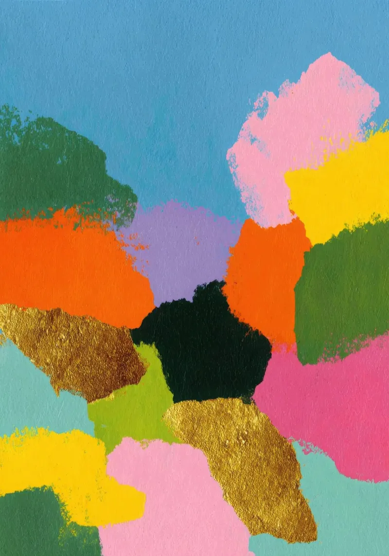 Composizione astratta di colori con accenti dorati plexiglass da Nikis Art Studio