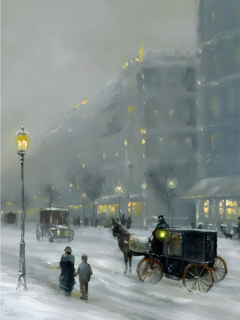 Nostalgica città invernale con carrozza a cavalli carta hahnemühle da Studio Vibe