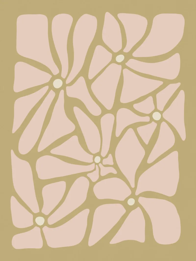 Fiori astratti retrò di metà secolo, rosa, crema e abbronzatura, di tipo trippy plexiglass da This Wild Soul - Illustration