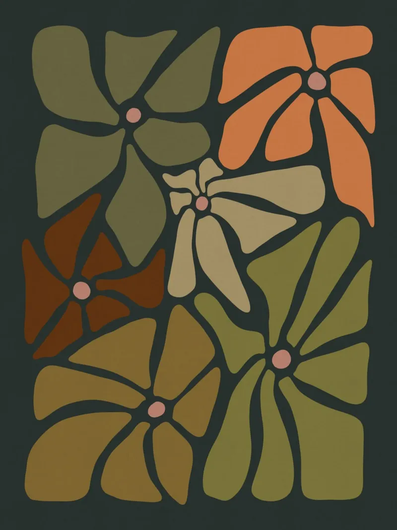 Fiori autunnali retrò di metà secolo in arancione, crema, tan e kaki pellicola backlit da This Wild Soul - Illustration