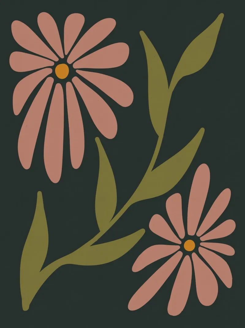Fiori retrò di metà secolo, rosa, arancione, marrone, verde kaki pellicola backlit da This Wild Soul - Illustration
