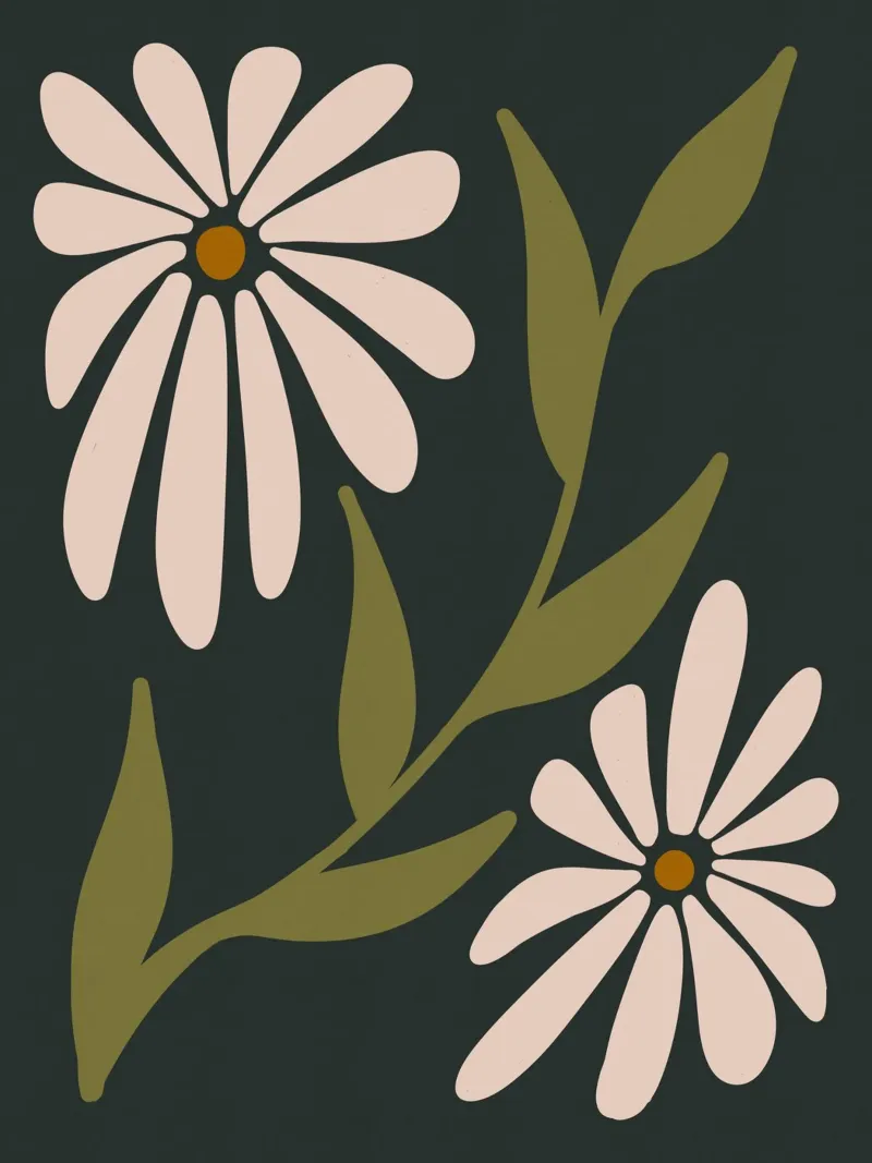 Fiori retrò di metà secolo, crema, cachi, verde scuro anni '70-'60 pellicola backlit da This Wild Soul - Illustration