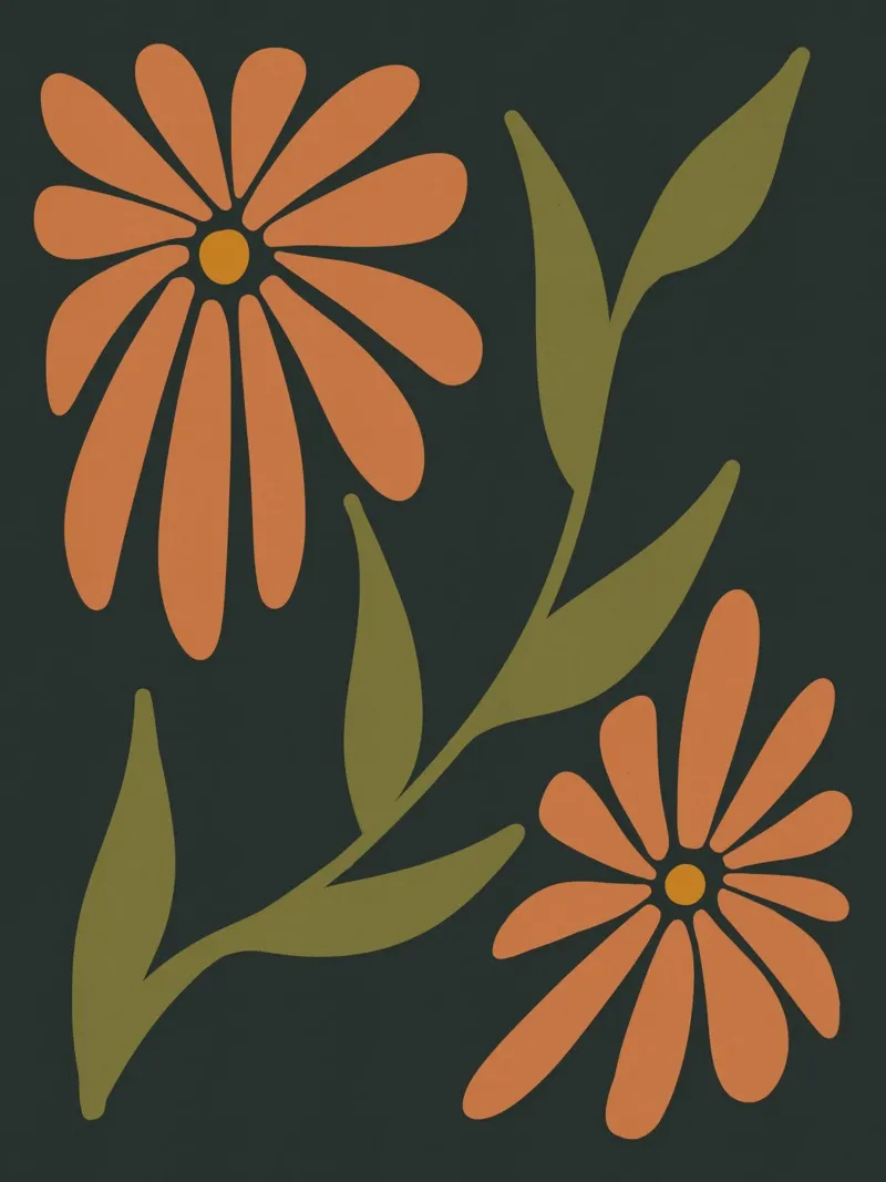 Fiori retrò di metà secolo, arancione, marrone, cachi, verde anni '70-'60 carta hahnemühle da This Wild Soul - Illustration