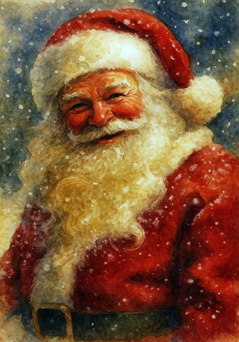 dipinto natalizio di Babbo Natale con sorriso pellicola backlit da aztera