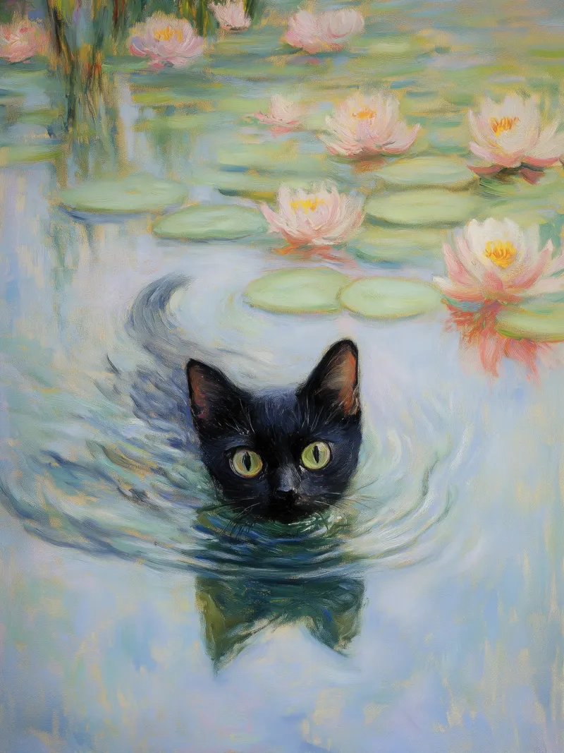 Gatto e ninfee di Monet carta hahnemühle da Art Center