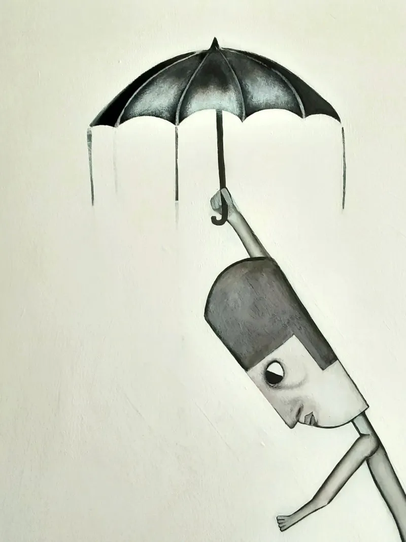 Man in the Rain plexiglass da Leslie Greenrod
