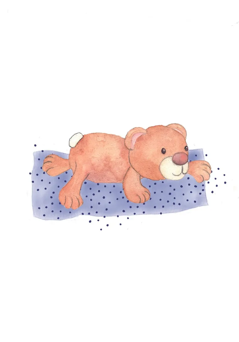 Kuschelbär liegend auf Decke Hahnemühle von Farbwelten