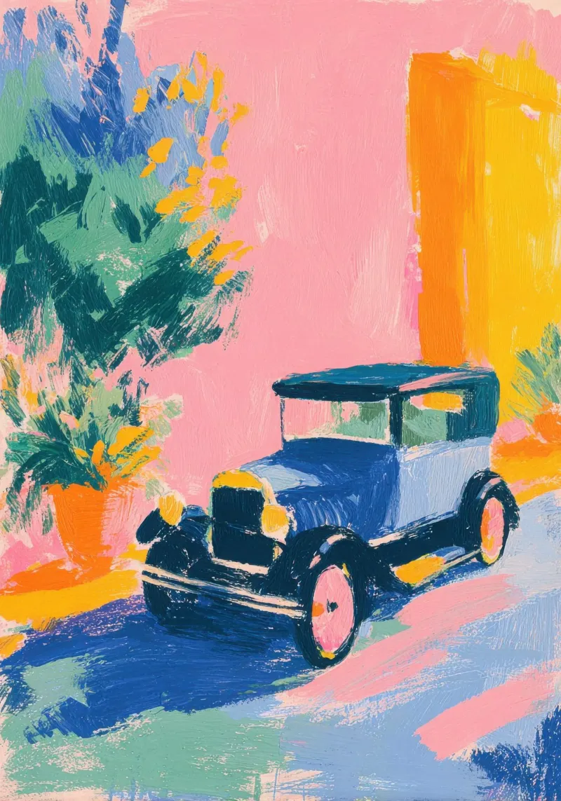 Auto d'epoca in colori pastello carta hahnemühle da Nikis Art Studio