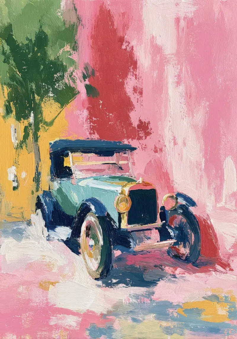 Auto d'epoca in colori pastello carta hahnemühle da Nikis Art Studio