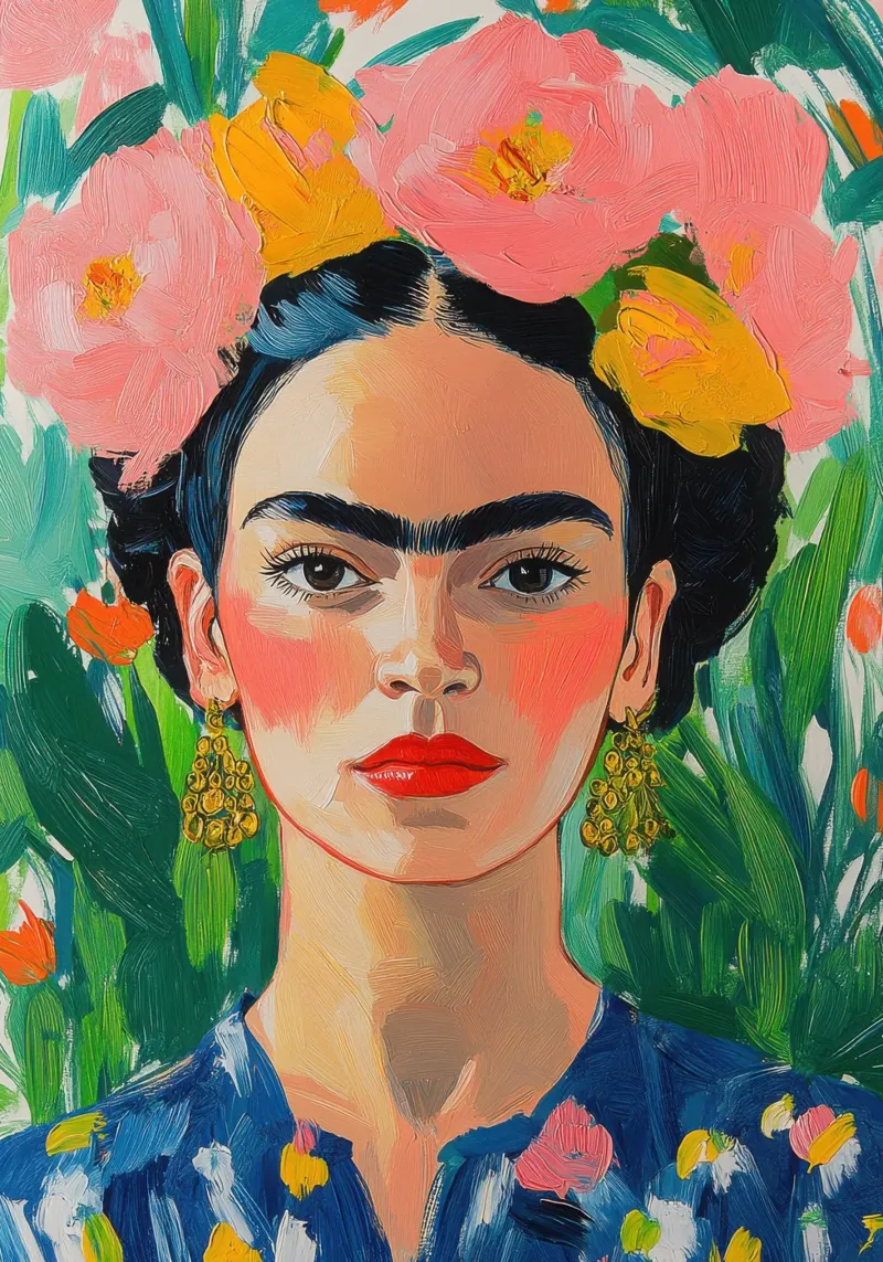 Frida Kahlo con fiori pellicola backlit da Fantasias Florales