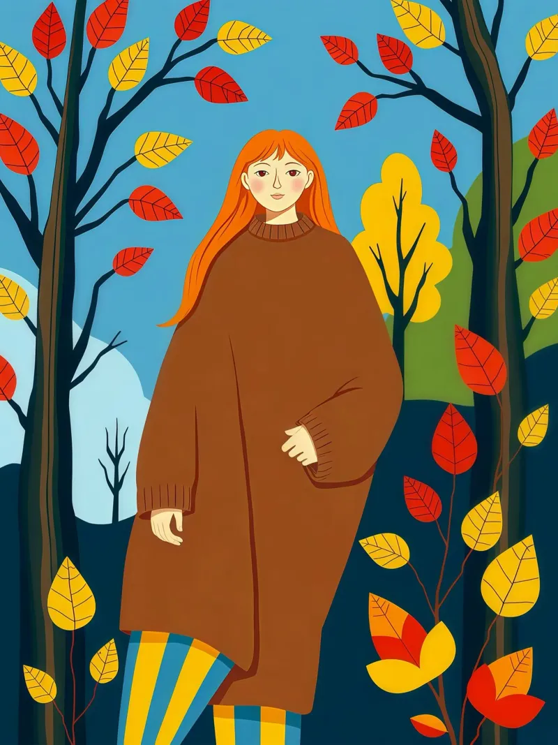 Donna che indossa un accogliente maglione in autunno e nella stagione autunnale carta hahnemühle da ARTOMATIC