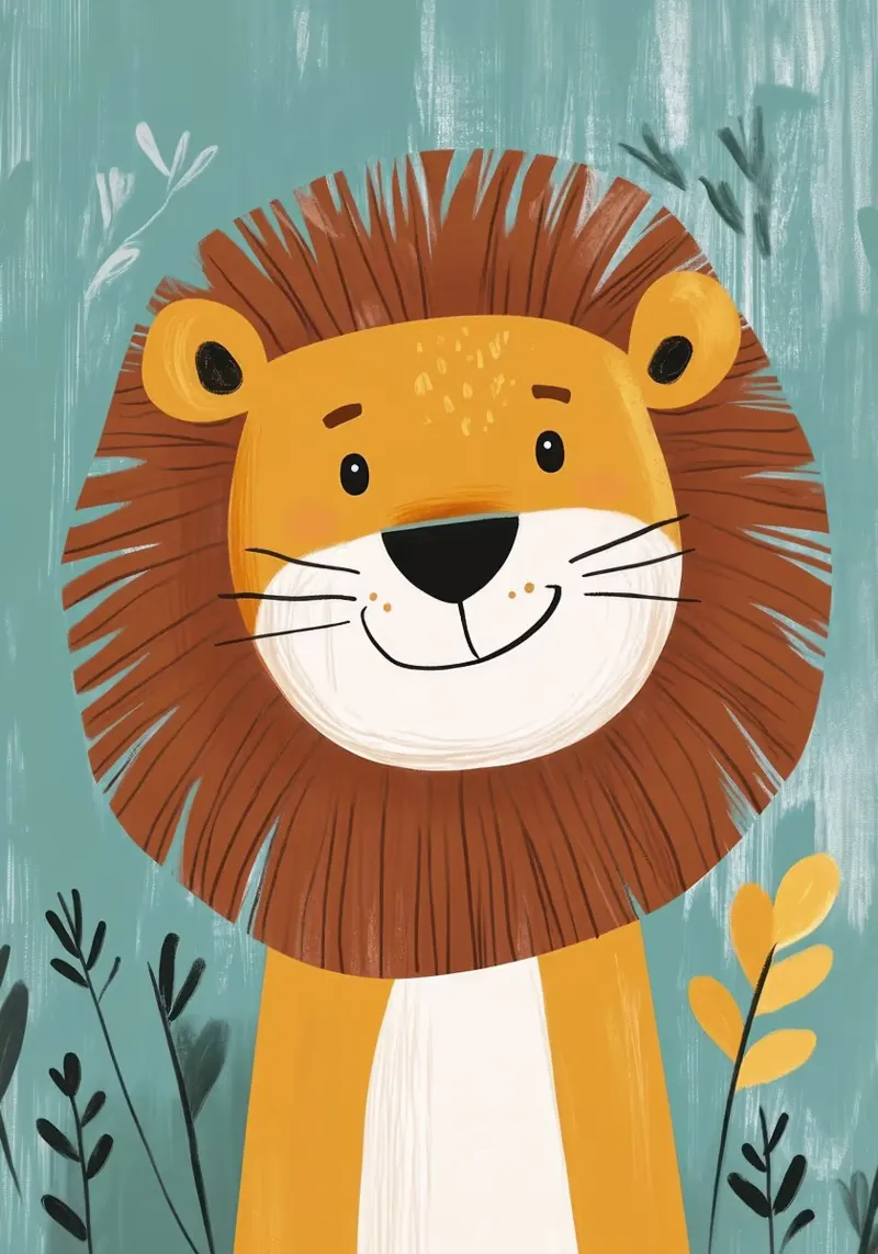 Illustrazione di un leone sorridente carta hahnemühle da ORION