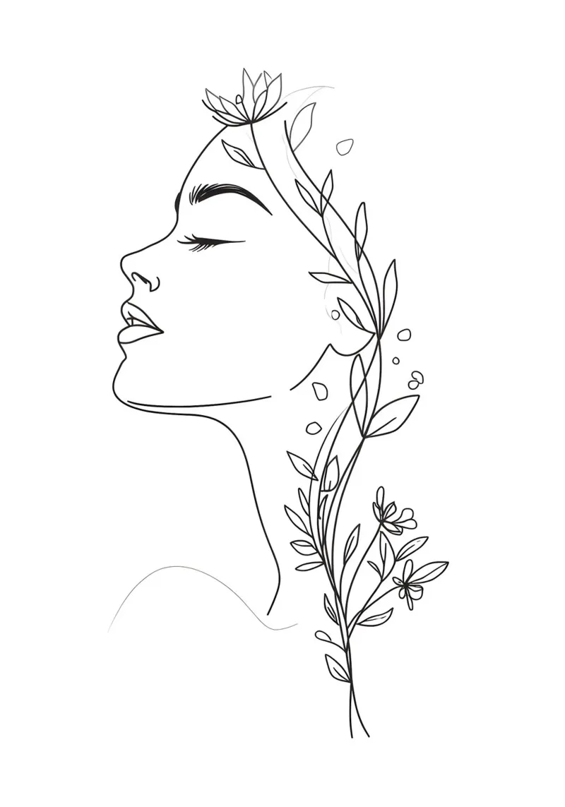 Ritratto di donna con fiori carta hahnemühle da Bloom And Brush