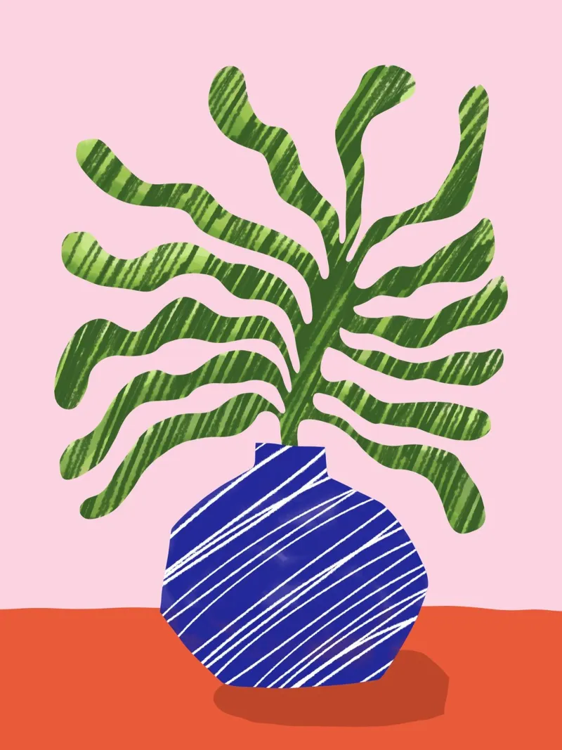 Pianta e vaso Matisse poster con telaio in alluminio da Kim Hubball Studio
