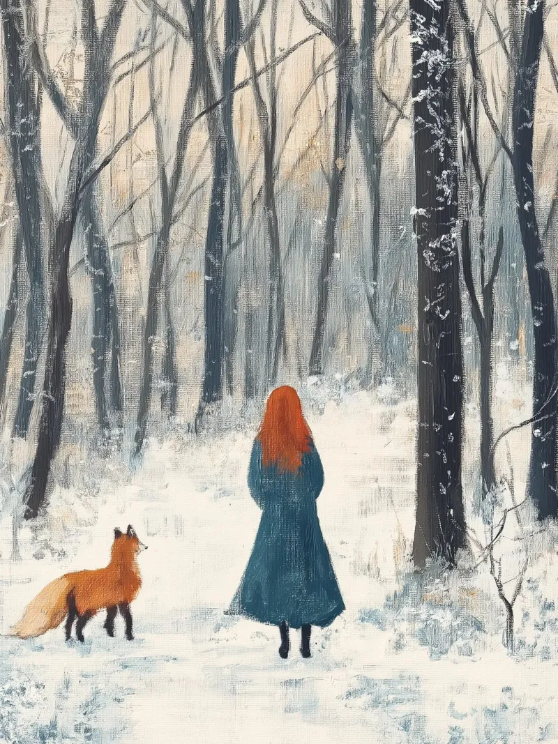 Mujer con zorro - Winter Forest Art Print lámina retroiluminada de Cozy Vibes