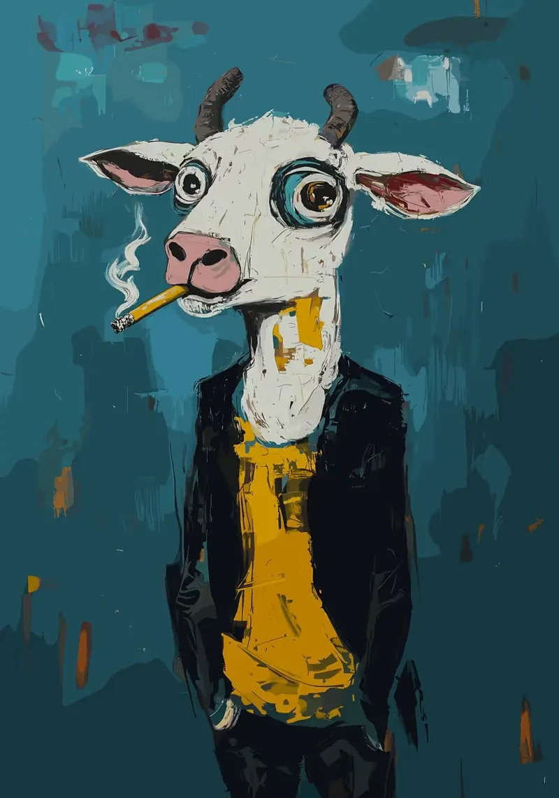 Mucca fresca con sigaretta carta hahnemühle da apple crumble