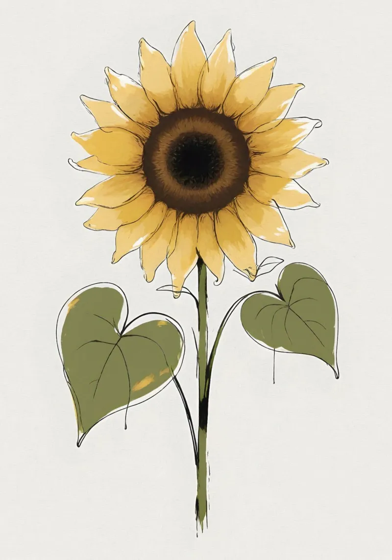 Pittura digitale minimalista di un singolo fiore di sole carta hahnemühle da Bloom And Brush