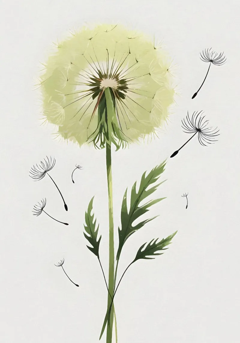 Minimalist digital painting of a single dandelion hahnemühle by Bloom And Brush