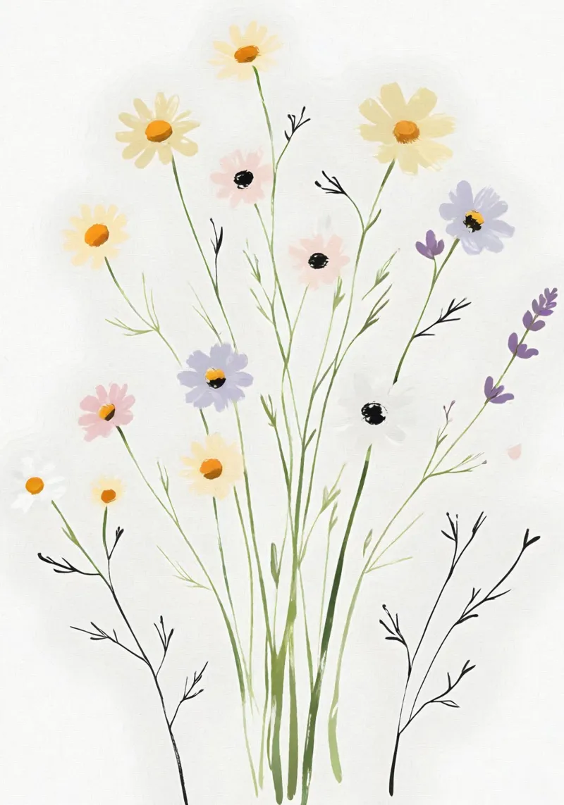 Pittura digitale minimalista di un fiore selvatico carta hahnemühle da Bloom And Brush