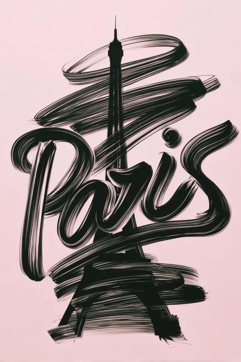 Parigi Torre Eiffel Rosa Poster calligrafico a pennello carta hahnemühle da Une Affaire de Filles