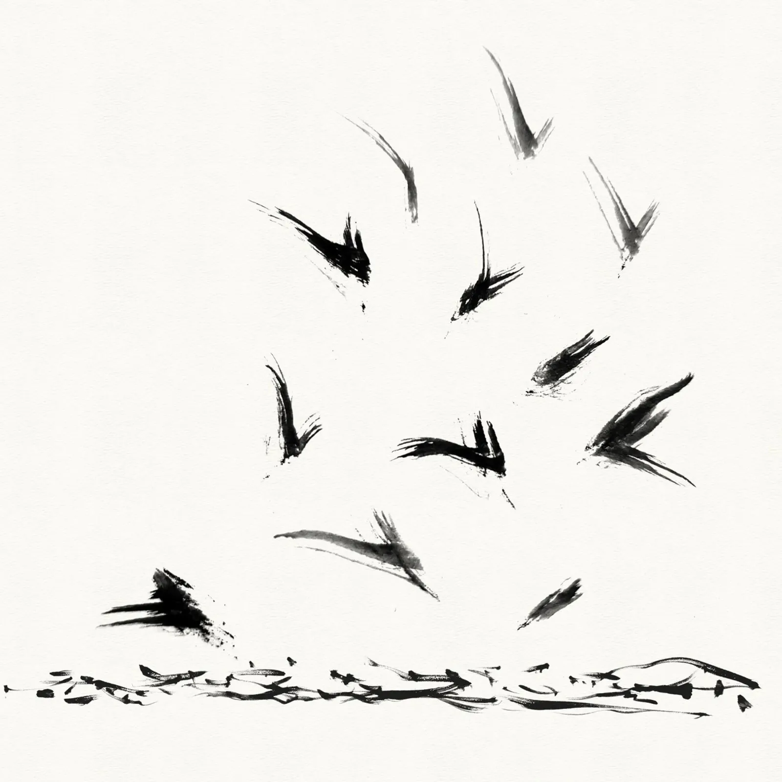 Field Crows | Minimal Ink Brushstroke Abstract hahnemühle van sabidussi