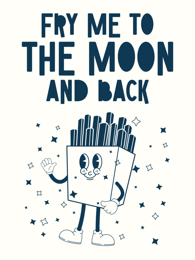 Retro Fries Character Fry Me To The Moon And Back Azul Blanco aluminio dibond de Studio Frances M