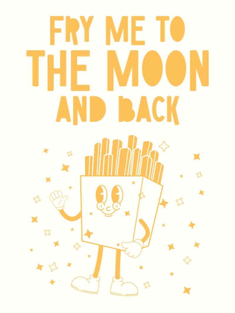 Patatine fritte retrò Personaggio Fry Me To The Moon And Back Giallo Bianco carta hahnemühle da Studio Frances M