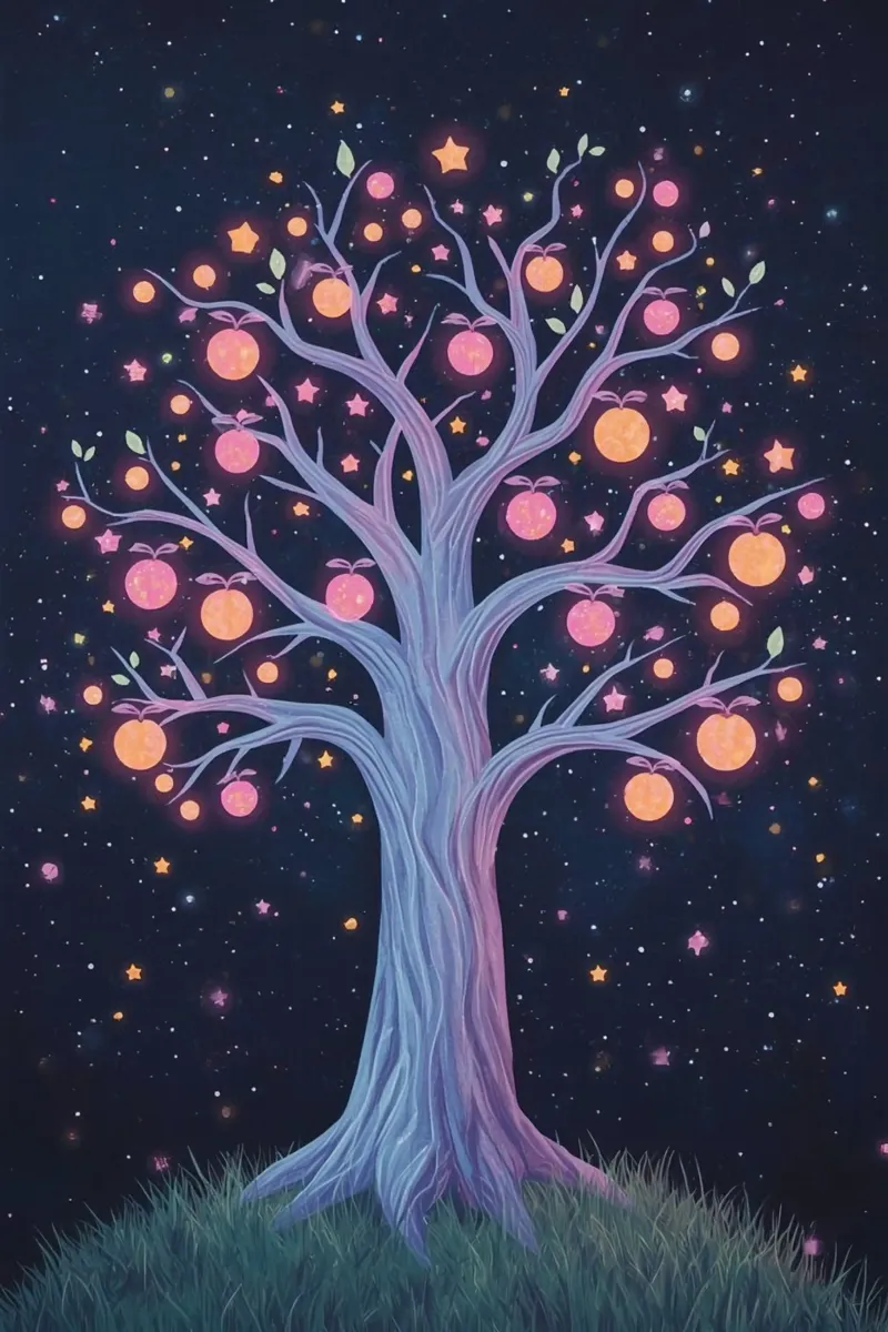 Albero con frutti e stelle luminose carta hahnemühle da DesignDoodle