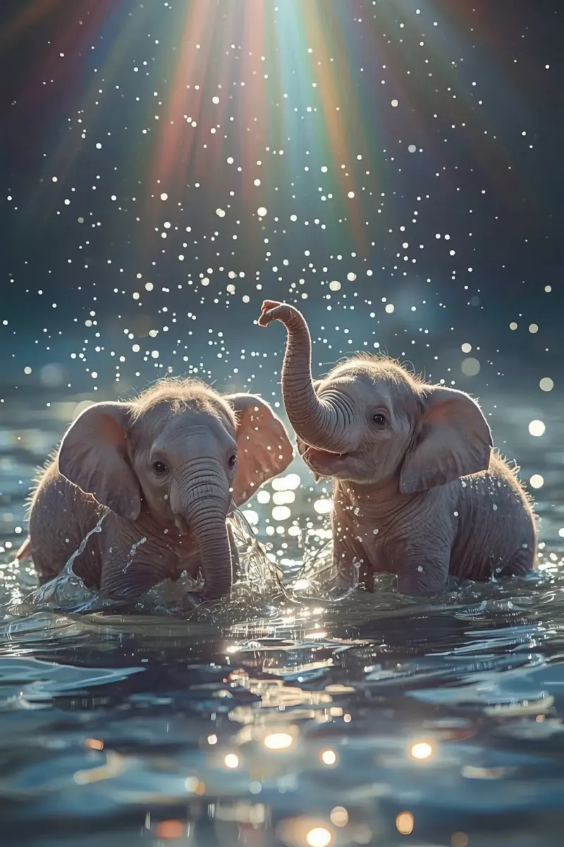 Due cuccioli di elefante che giocano in acqua pellicola backlit da DesignDoodle