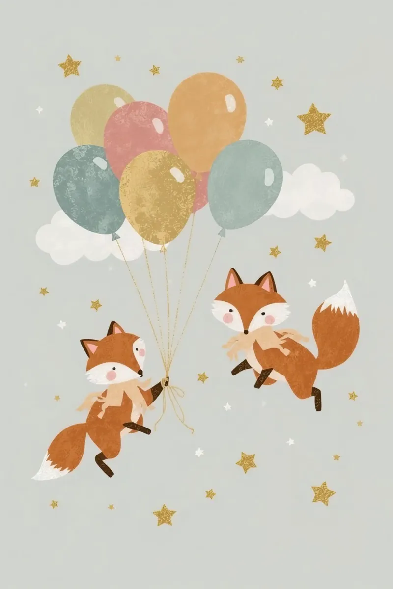 Dos lindos zorros jugando con globos en el cielo lámina retroiluminada de DesignDoodle