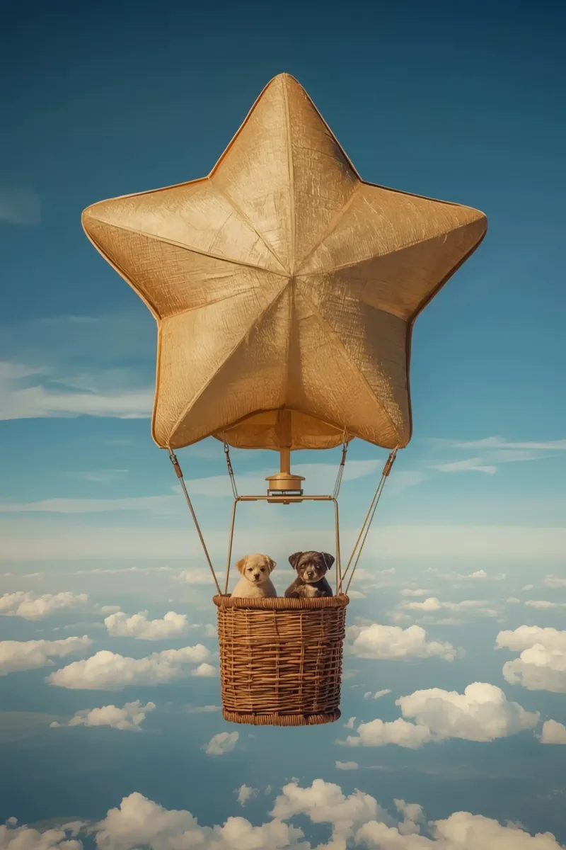 Due cuccioli in un cesto di palloncini a forma di stella tela da DesignDoodle