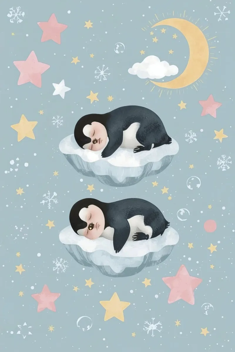 Due simpatici pinguini addormentati con elementi celestiali plexiglass da DesignDoodle