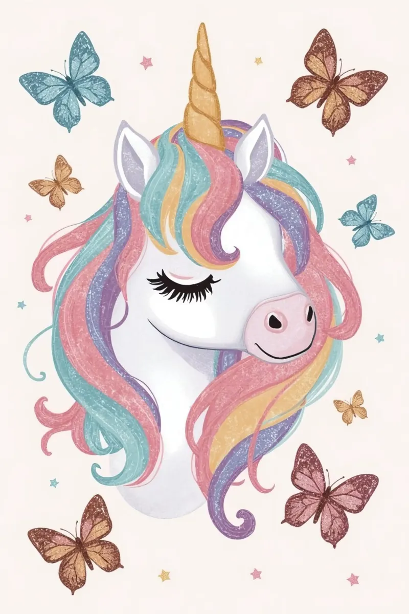 Unicorn with Rainbow Mane and Butterflies hahnemühle by DesignDoodle
