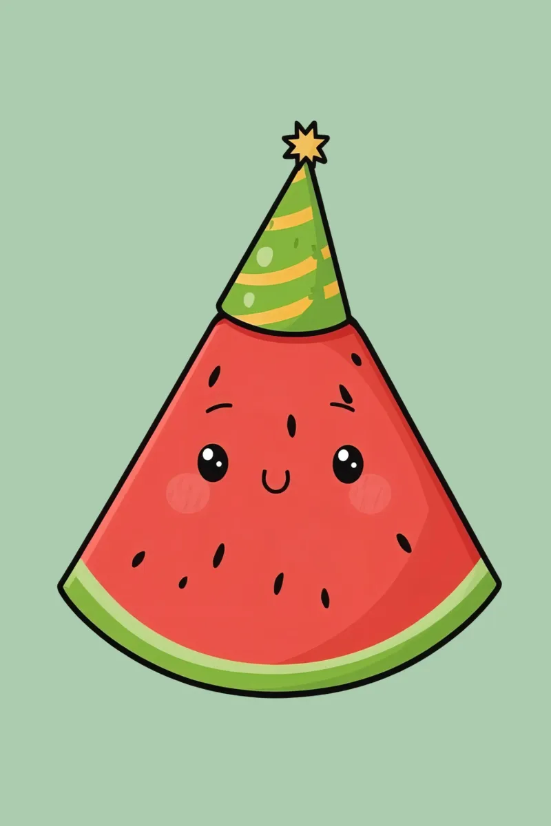 Fetta di cocomero felice con cappello da festa alluminio dibond da DesignDoodle