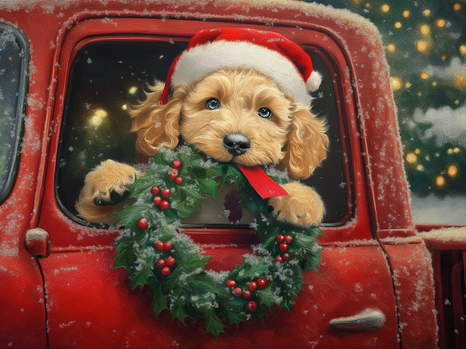 Stampa d'arte di un cucciolo di Natale in un camion carta hahnemühle da Cozy Vibes