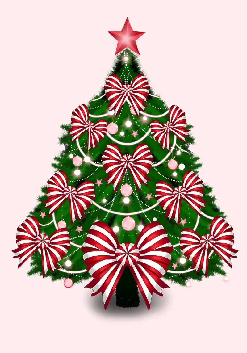 Albero di Natale con fiocchi rossi e bianchi pellicola backlit da HARU HARU