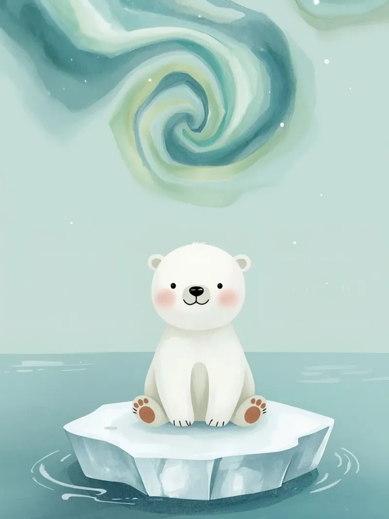 Piccolo orso polare su una banchisa con l'aurora boreale pellicola backlit da DesignDoodle