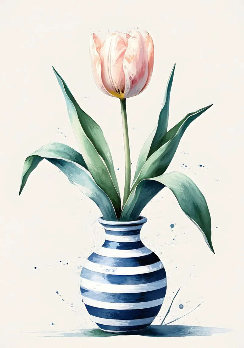 Peinture numérique minimaliste d'une tulipe dans un vase hahnemühle de Bloom And Brush