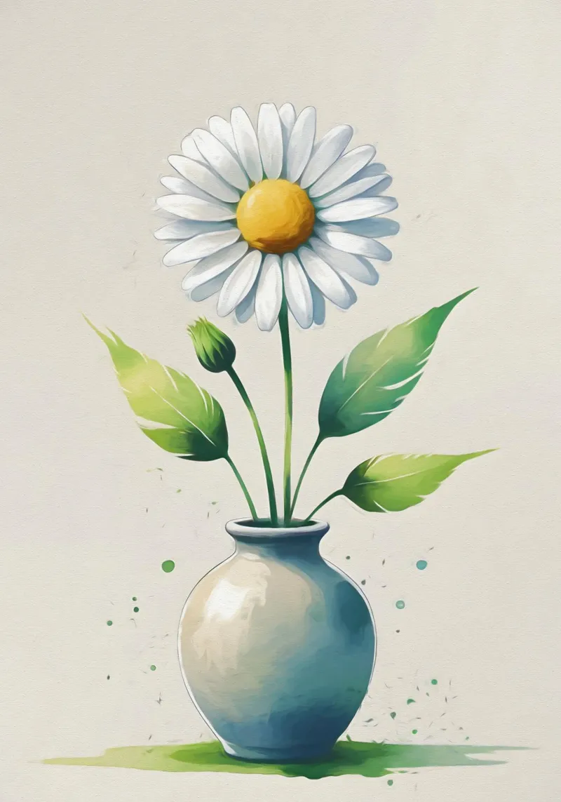 Pittura digitale minimalista di fiore di margherita in un vaso pellicola backlit da Bloom And Brush
