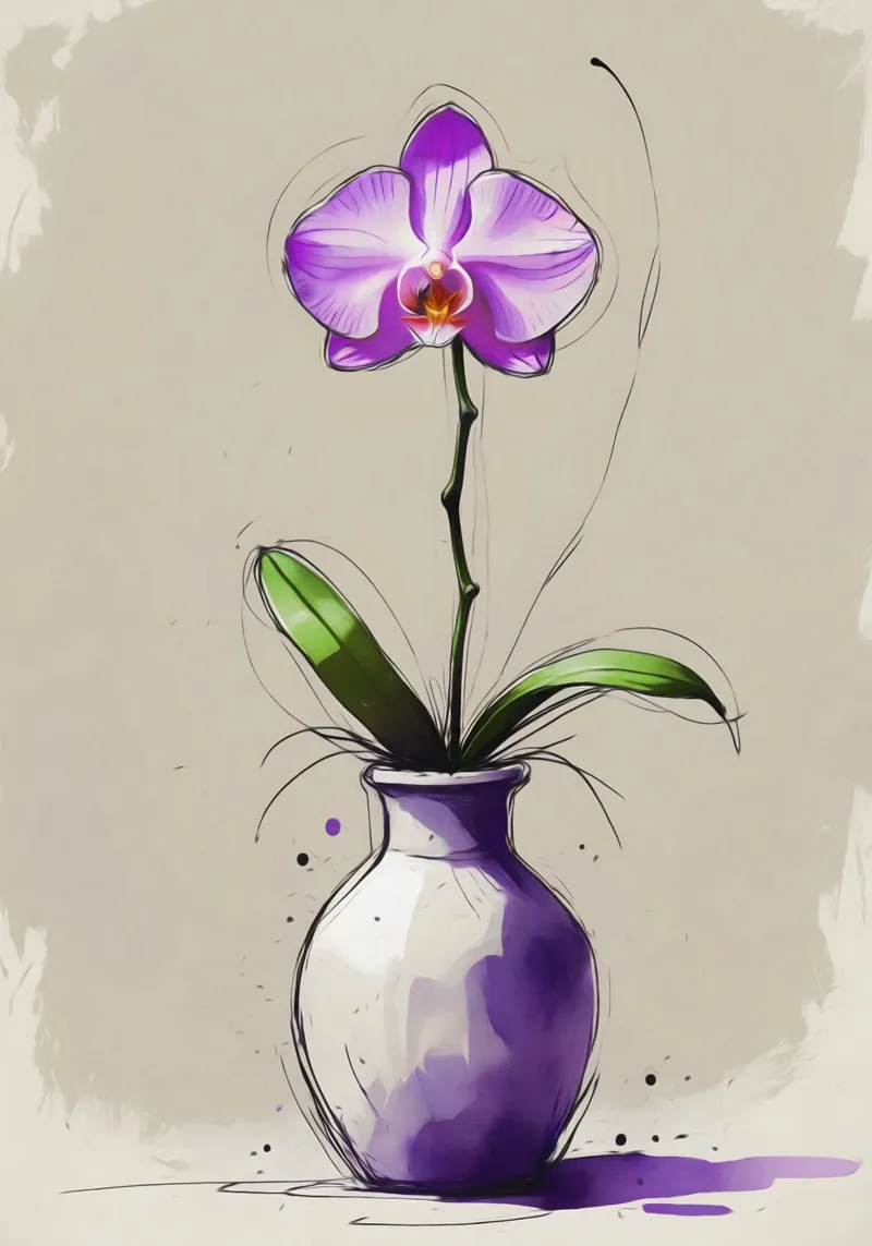 Peinture numérique d'une orchidée violette dans un vase hahnemühle de Bloom And Brush