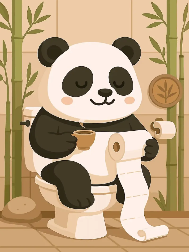 Panda en el retrete con café metacrilato de JoyWalkerShop