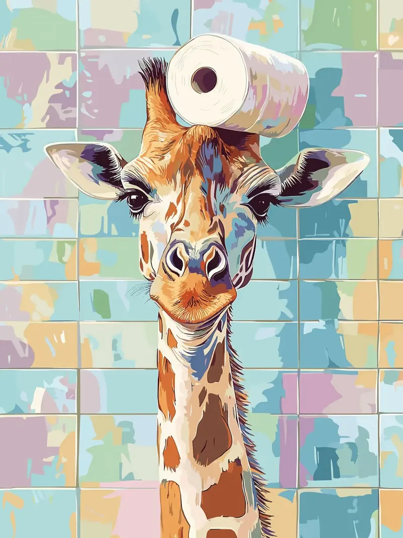 Giraffa con carta igienica in testa alluminio dibond da JoyWalkerShop