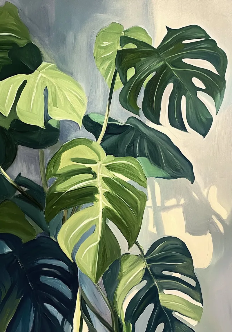 Olio vegetale Monstera Botanical Green Living Room poster con telaio in alluminio da Euphoria Theresa