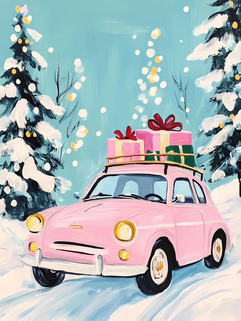 Auto di Natale rosa alluminio dibond da IamHomeStudio