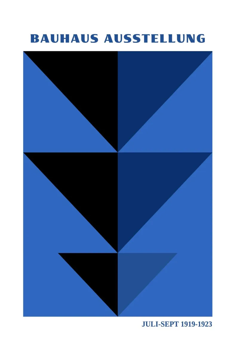 Bauhaus abstracte compositie - kobaltblauw en zwarte driehoeken hahnemühle van Grungeo