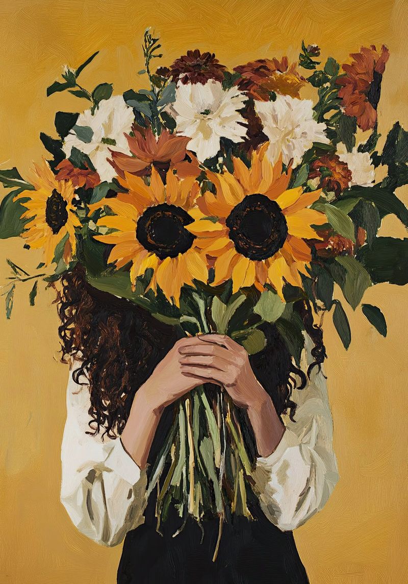 Bouquet de fleurs Tournesols Cadeau Botanique Fleurs Huile poster de Euphoria Theresa